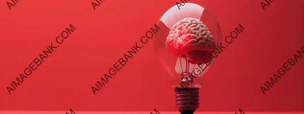 Human Brain Illuminated Inside Light Bulb on Red Background