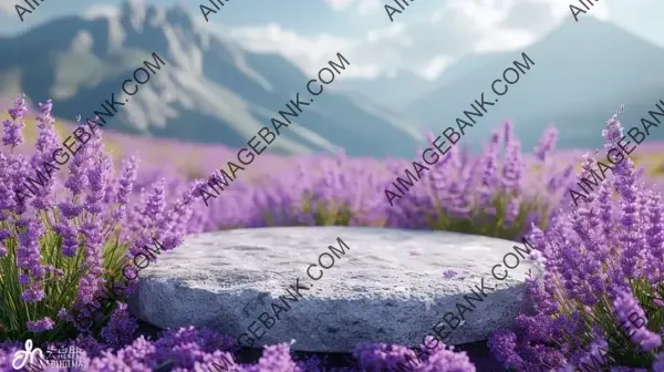 Stone Podium with Lavender Flowers for Cosmetic Scene