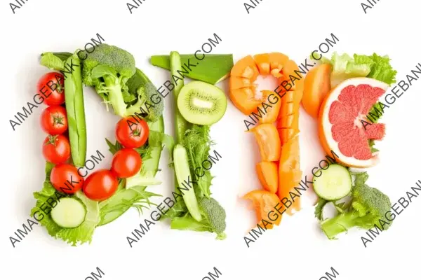 Vegetables and Fruits Crafting the Word &#8216;Diet&#8217; in Letters