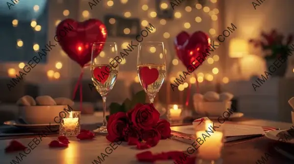 Romantic Setting for Valentine&#8217;s Day with Heart-Shaped Decor