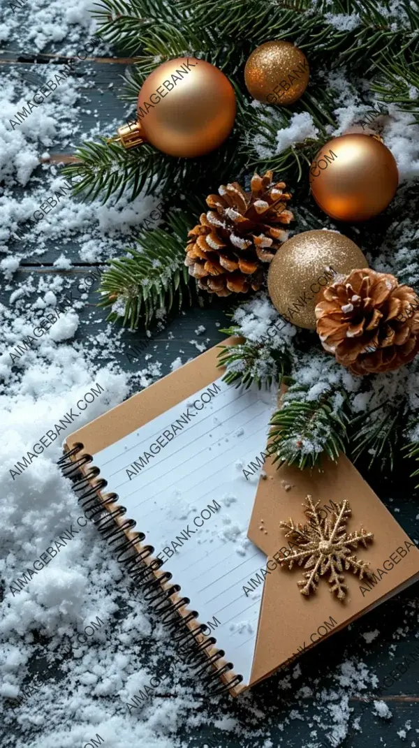 Christmas Banner with Mockup of Blank Notebook Page in Snow