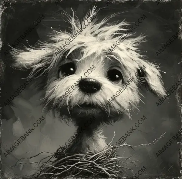 Messy-Haired Dog: Playful Cartoon Character Drawing