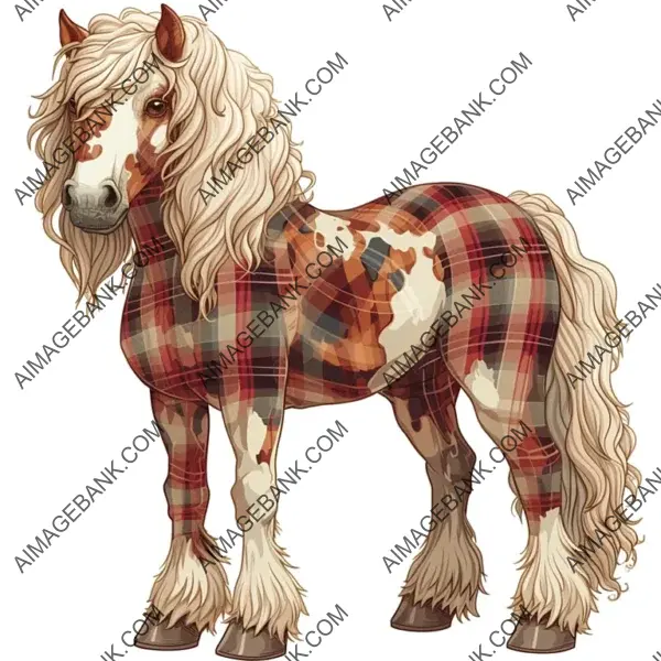 Cute Horse with Plaid Fur: Charming Cartoon Illustration