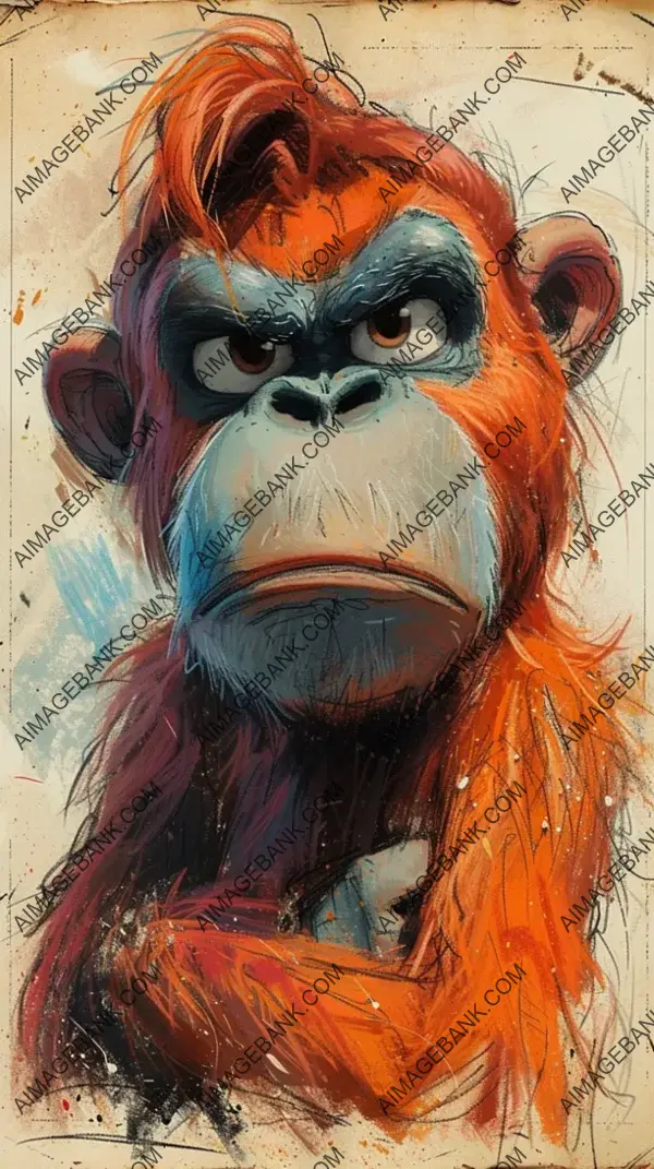 Playful Orangutan Cartoon: Expressive Character Drawing