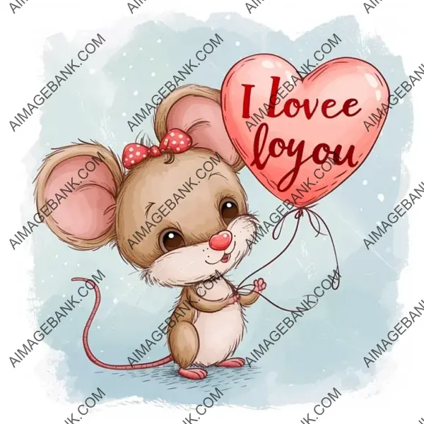 Cute Little Brown Mouse Holding: Playful Cartoon Illustration
