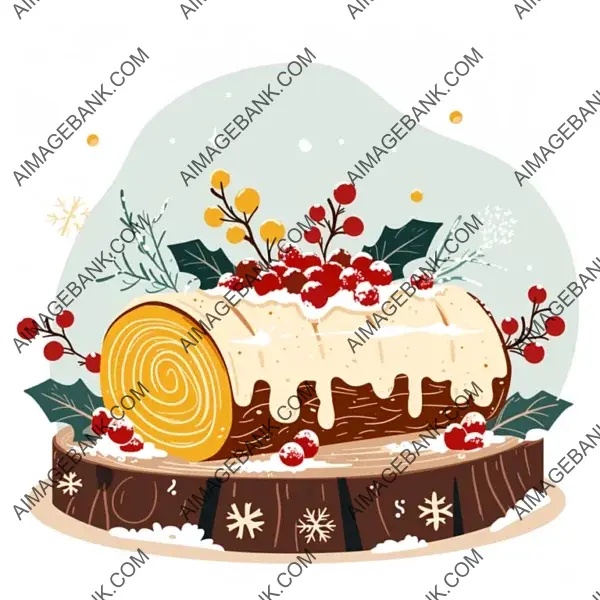 Flat Coloring Illustration: Christmas Log Cake Design