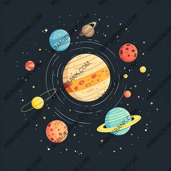 Clean Black Background: Planets Flat Illustration