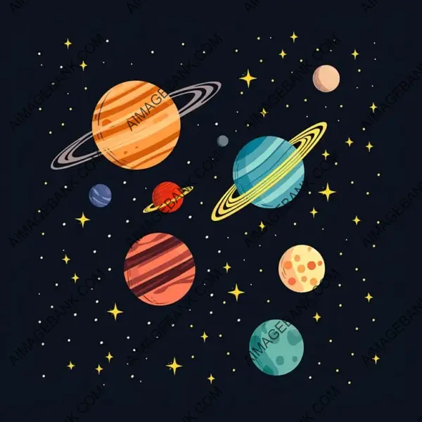 Planets Flat Illustration on Clean Black Background