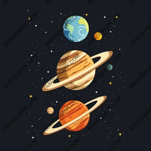 Flat Illustration of Planets: Clean Black Background