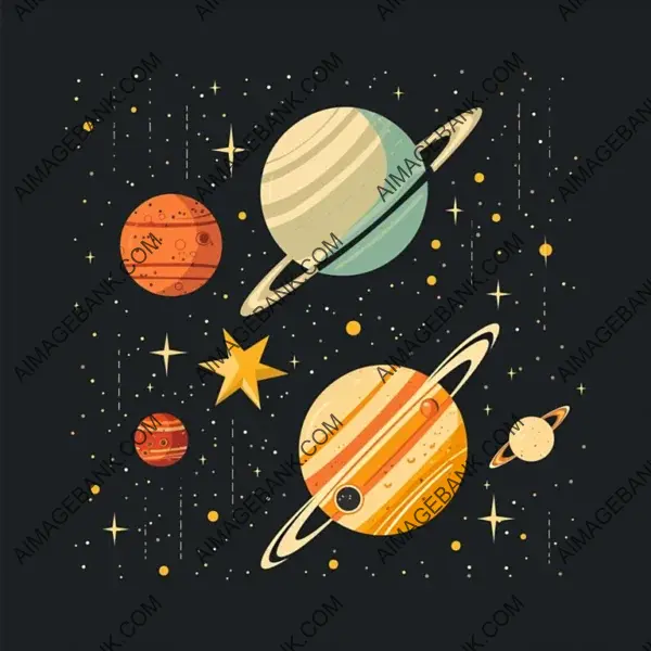 Clean Black Background: Flat Illustration of Planets