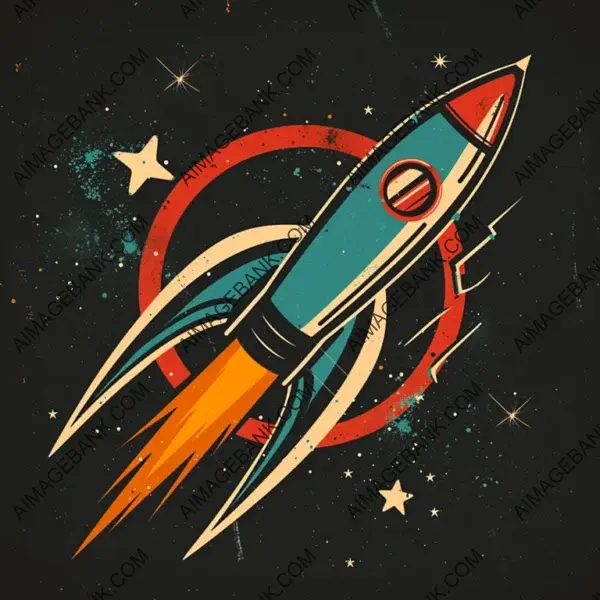 Retro Rocket Ship Logo in 1950s Style