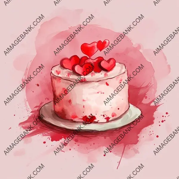 Simple Valentine&#8217;s Day Cake Illustration