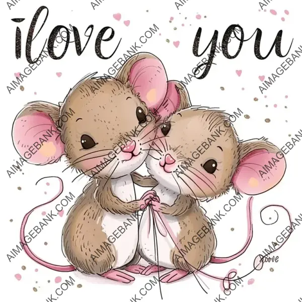 Lovebirds: Two Little Brown Cute Cartoon Mice