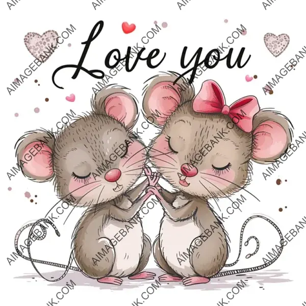 Two Little Brown Cartoon Mice in Love