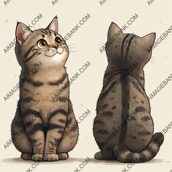 Front and Rear Views of Cat: Cute Illustration