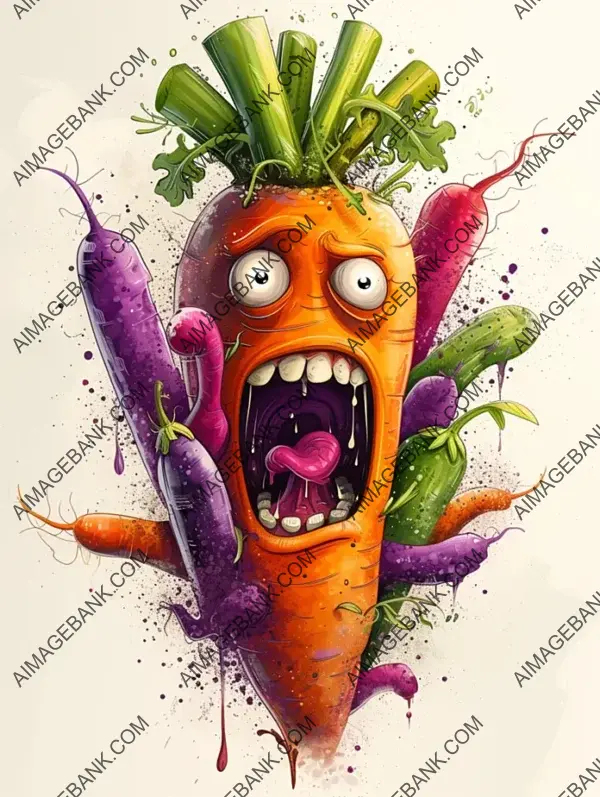 Vegetables Screaming: Humorous Cartoon Illustration