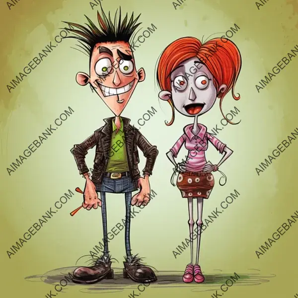 Cartoon: Create a Humorous Illustration of Two Dirty Cartoon Characters, Male and Female