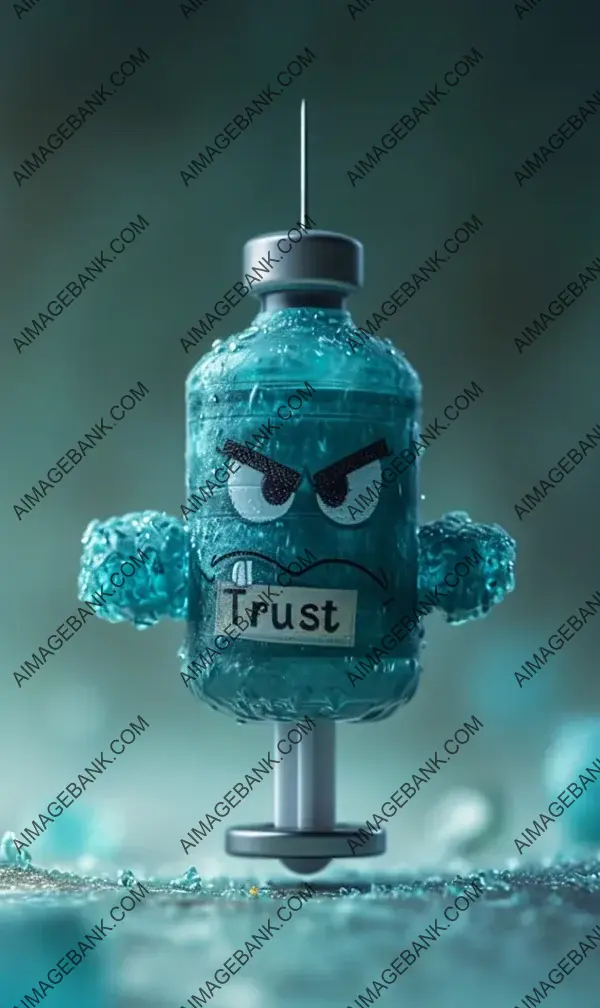 Simplified Cartoon: Angry Syringe with &#8216;Trust Us&#8217; Sign