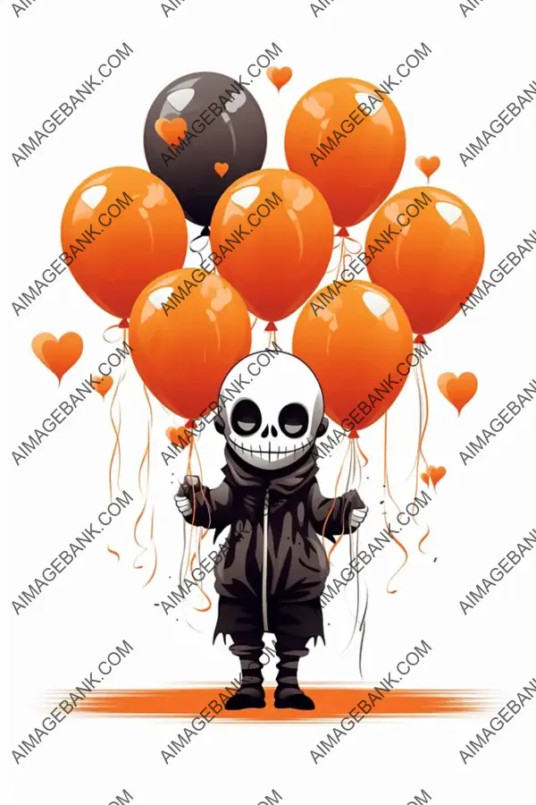 Cute Kawaii Halloween Clown Holding Balloons &#8211; Cartoon