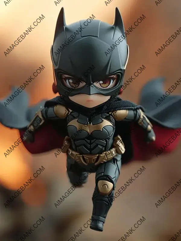 Cartoon: Nendoroid Style Illustration of Female Batman in Dynamic Pose