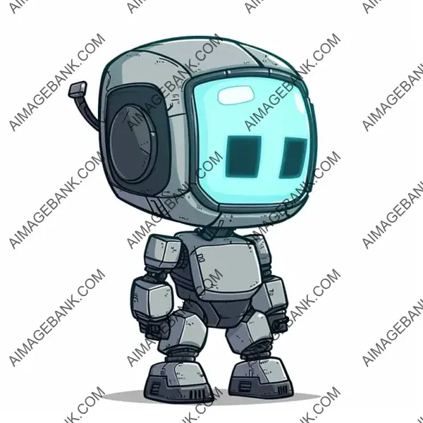 Funny 2D Chibi Anthropomorphic Robot in Cartoon Style