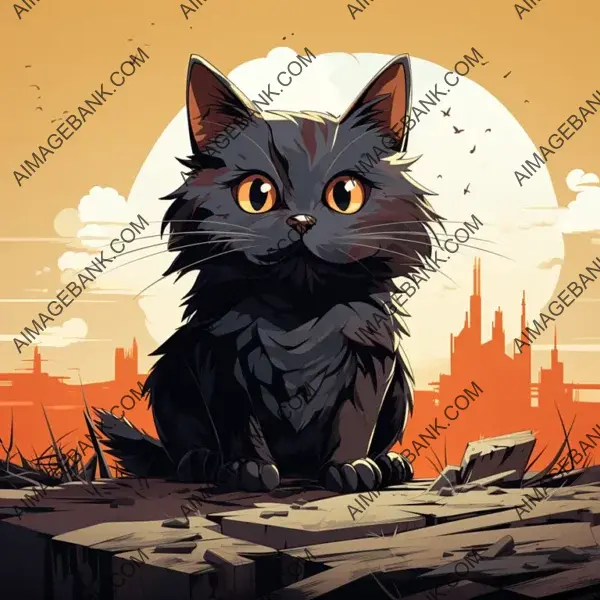 Cartoon: Illustration of a Playful and Amusing Cat Character