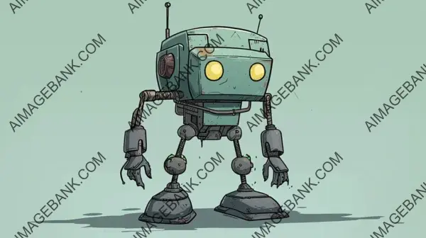 Cartoon: Humorous Rimworld Anthropomorphic Robot in Cartoon Style