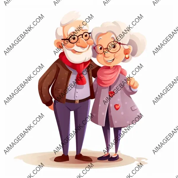 Cartoon: Drawing of Elderly Grandparents with Smiles