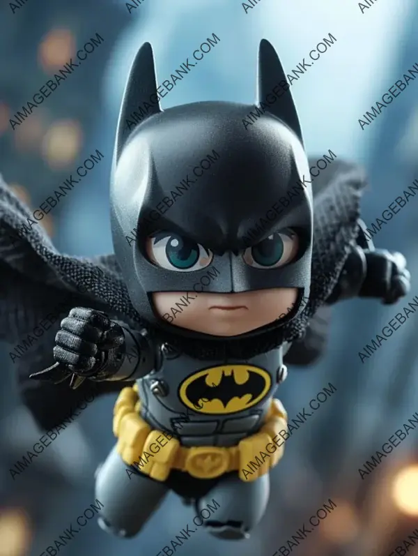 Cartoon: Male Batman in Dynamic Flying Pose Nendoroid Illustration