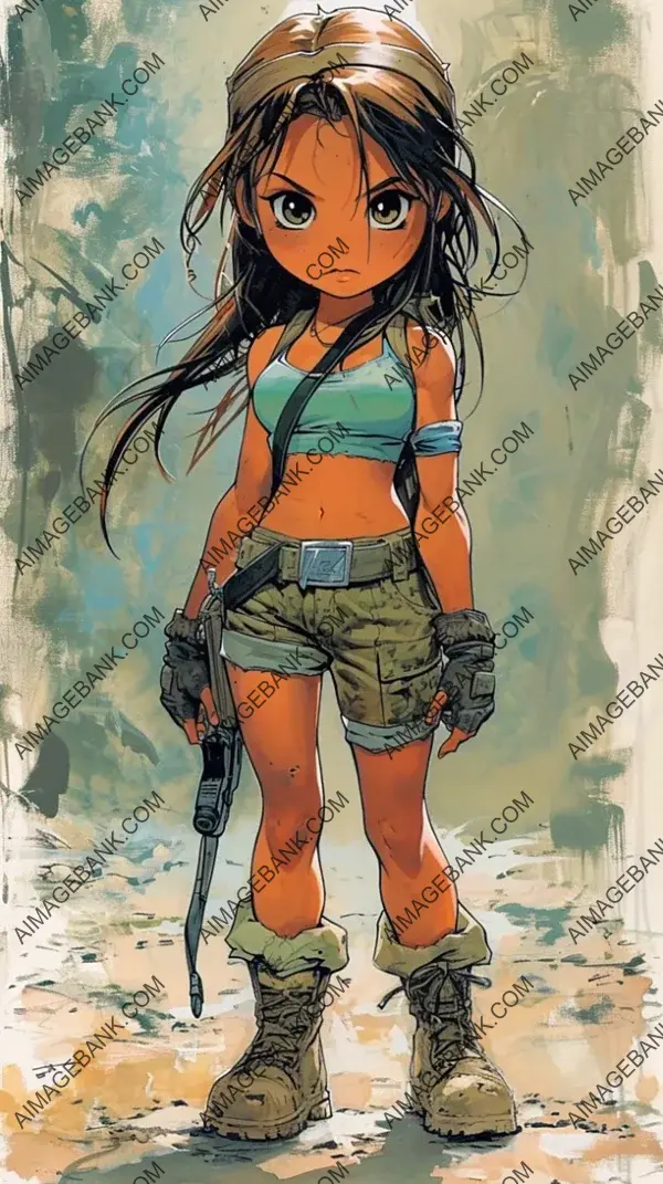 Cartoon: Create a Chibi Style Illustration of Tomb Raider in Detailed Manga Style