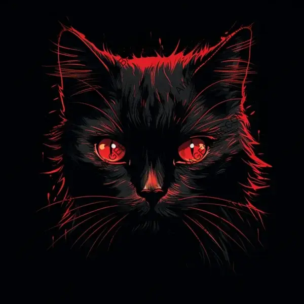 Black Cat T-shirt Design with Red Glowing Eyes: Graphic Art