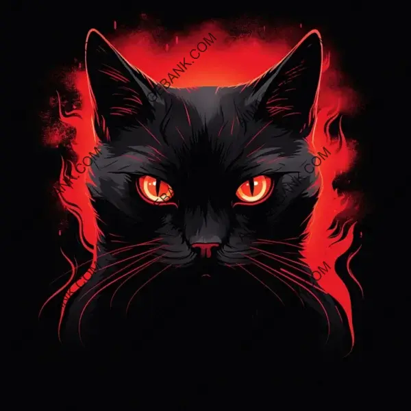 Red Glowing Eyes: Black Cat T-shirt Design