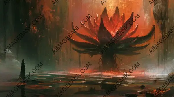 High-fantasy representation of a black lotus in digital art