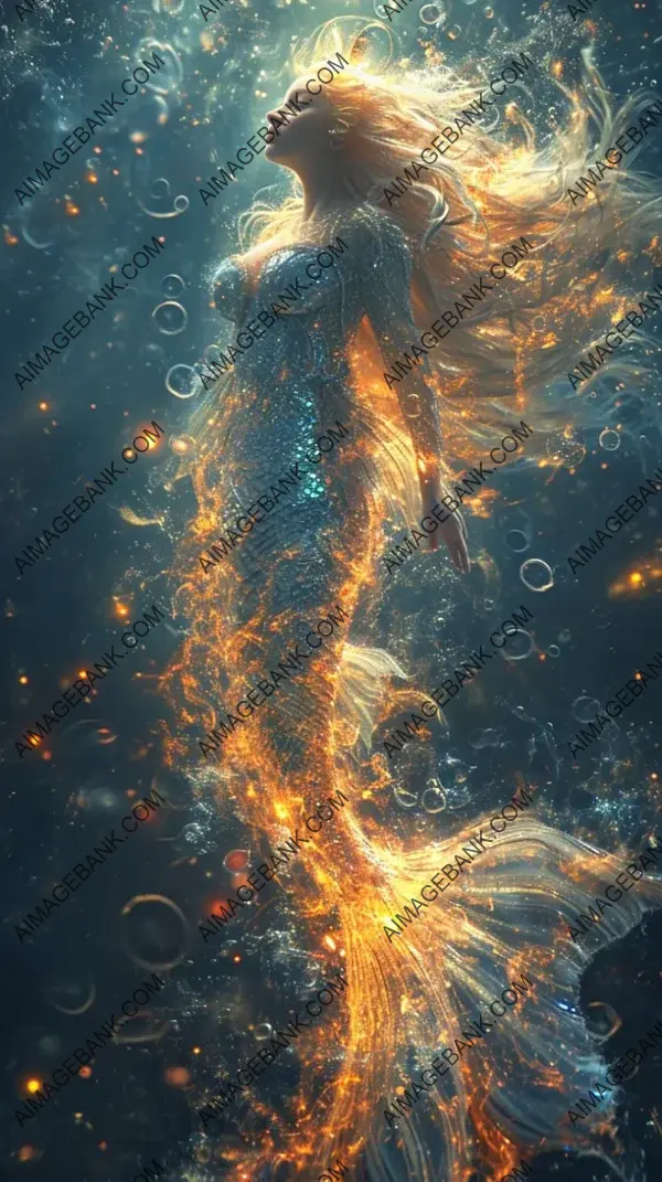 Luminescent Beauty: Mermaid Leaping with Glowing Tail