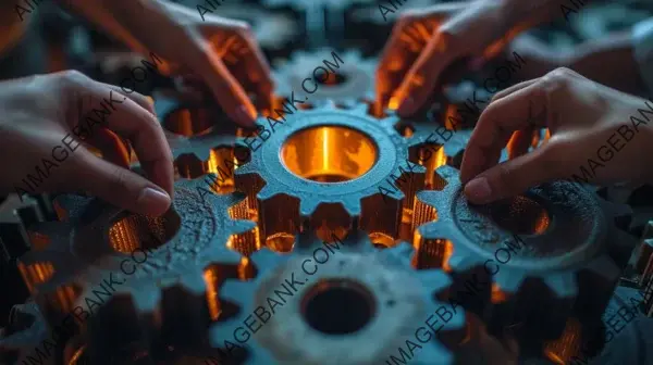 Harmonious Collaboration: Teamwork Symbol with Hands and Gears
