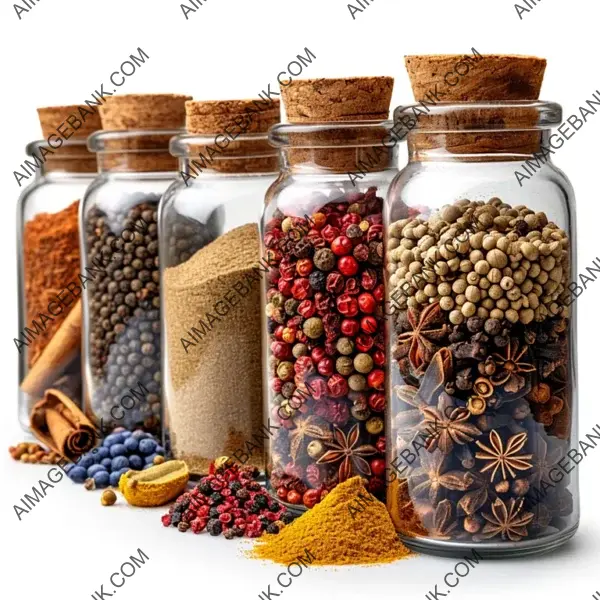 Assortment of Spice Jars: Isolated Collection for Flavorful Dishes