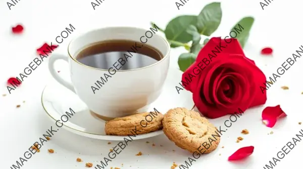 Coffee Cup, Cookies, and Red Rose: Romantic Setting for Relaxing Moment