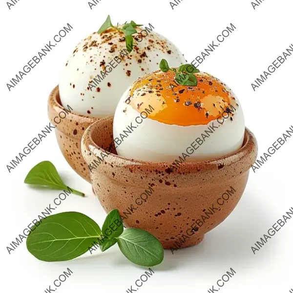 Egg Cups with Soft-Boiled Eggs: White Background Isolation