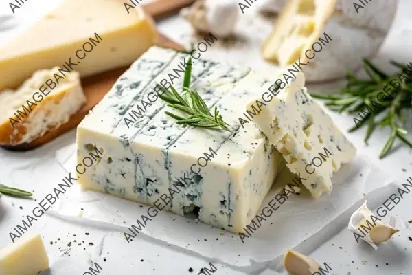 Gorgonzola Cheese Display: White Table Setting for Product Showcase