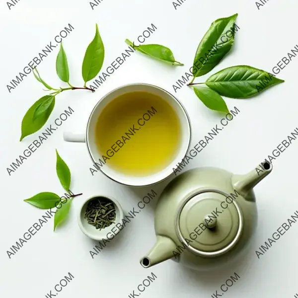 Green Tea in Teapot: Isolated on White Background