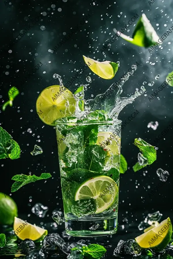 Mojito Drink: Fresh Mint Leaves and Liquid Splash