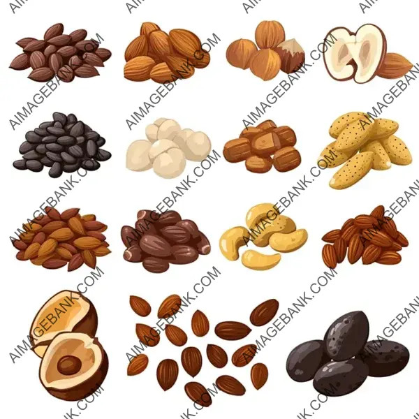 Nutty Selection: Assorted Nuts and Seeds on White