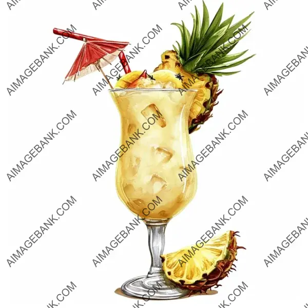 Pina Colada Cocktail: Vintage Vibes on White Background