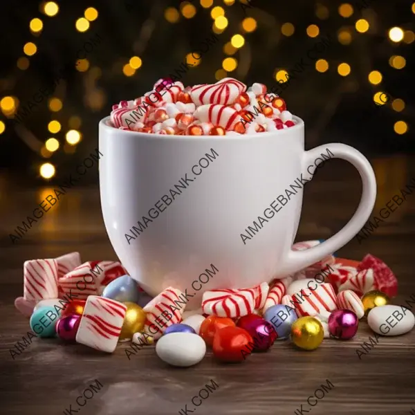 Mug Filled with Festive Christmas Candy: Holiday Joy
