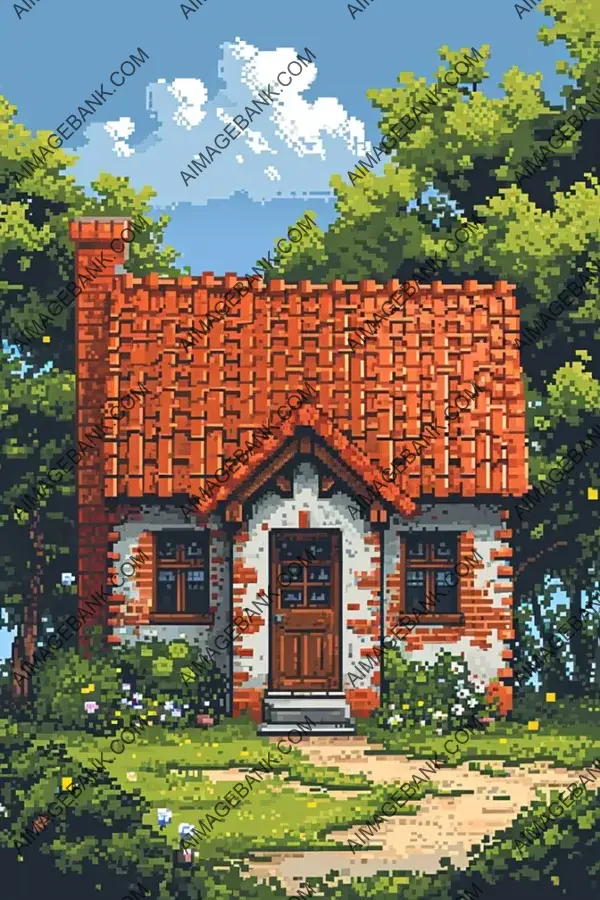 8-Bit House Pixel Art: Isolated Background