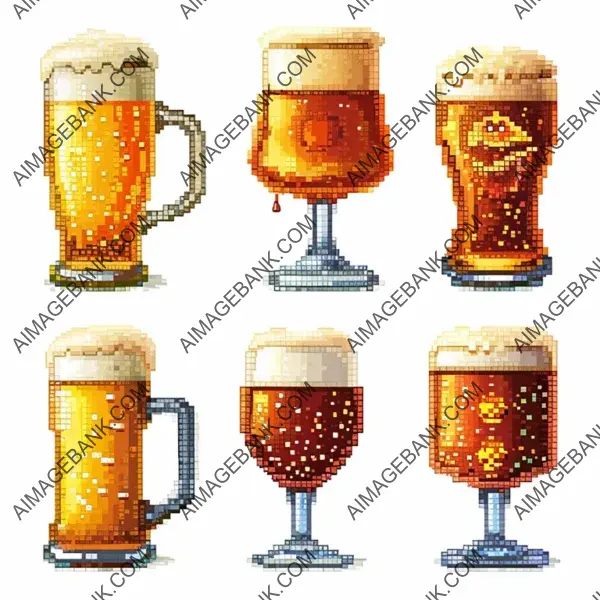 8-Bit Pixel Beer Collection: Isolated White Background