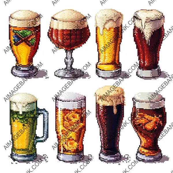 Isolated White Background: 8-Bit Pixel Beer Collection