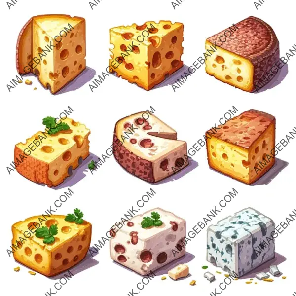 8-Bit Pixel Cheese Collection: Isolated White