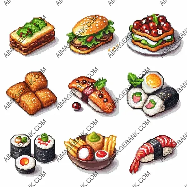 Pixel Meals Collection: Isolated White Background