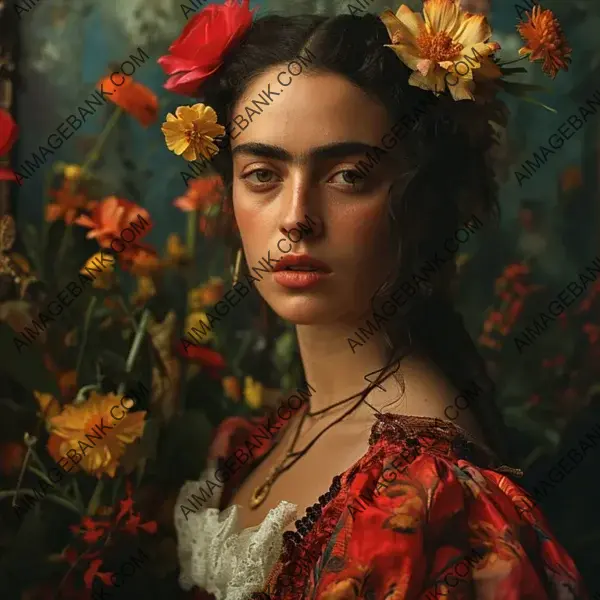 Frida Kahlo&#8217;s Famous Portrait with Flowers in Her Hair